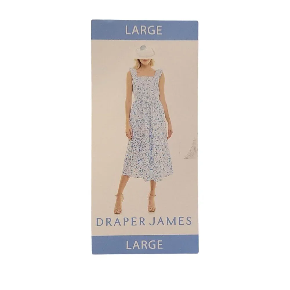 Draper James Flutter Strap Square Neck Sun Dress Blue Paisley Large Cotton Midi - Picture 10 of 10